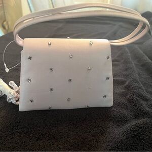 Elegant Sift Lavender Satin like Clutch with Rhinestones